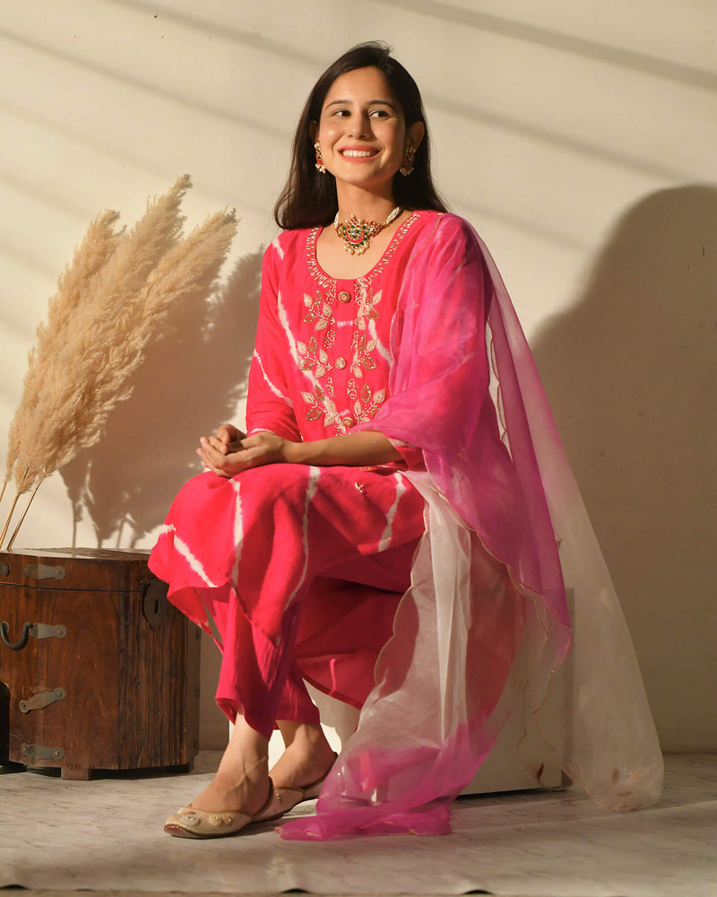 RANI TIE & DYE MUSLIN SUIT SET WITH EMBROIDERY