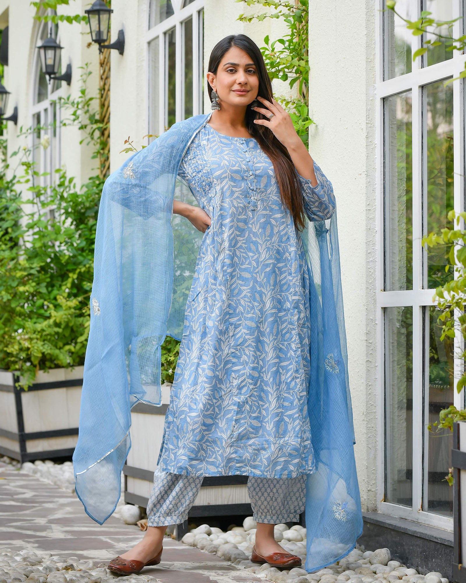 Peach Color Kurti Plazo Punjabi Suit Dupatta Set For Women – Ville Fashions