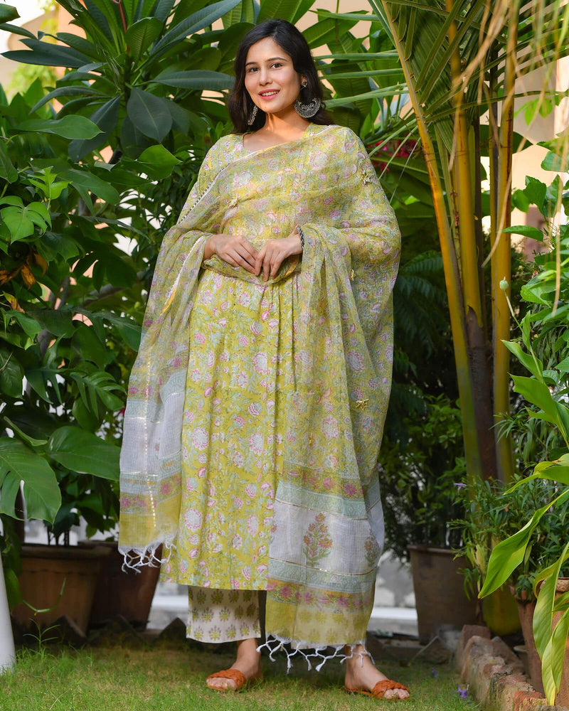 MOSS GREEN HANDBLOCK SUIT SET WITH GOTTA WORK