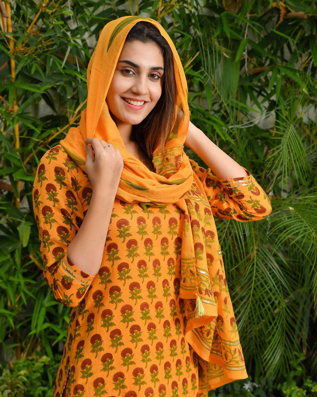 YELLOW PRINTED KOTA DORIA SUIT SET