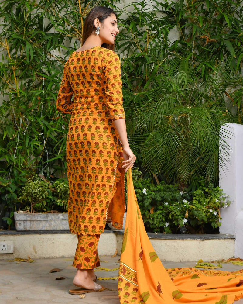 YELLOW PRINTED KOTA DORIA SUIT SET