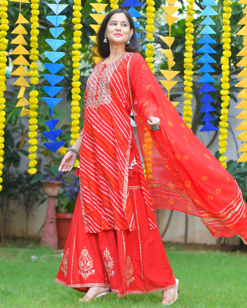 JOVIAL RED COTTON SHARARA SET