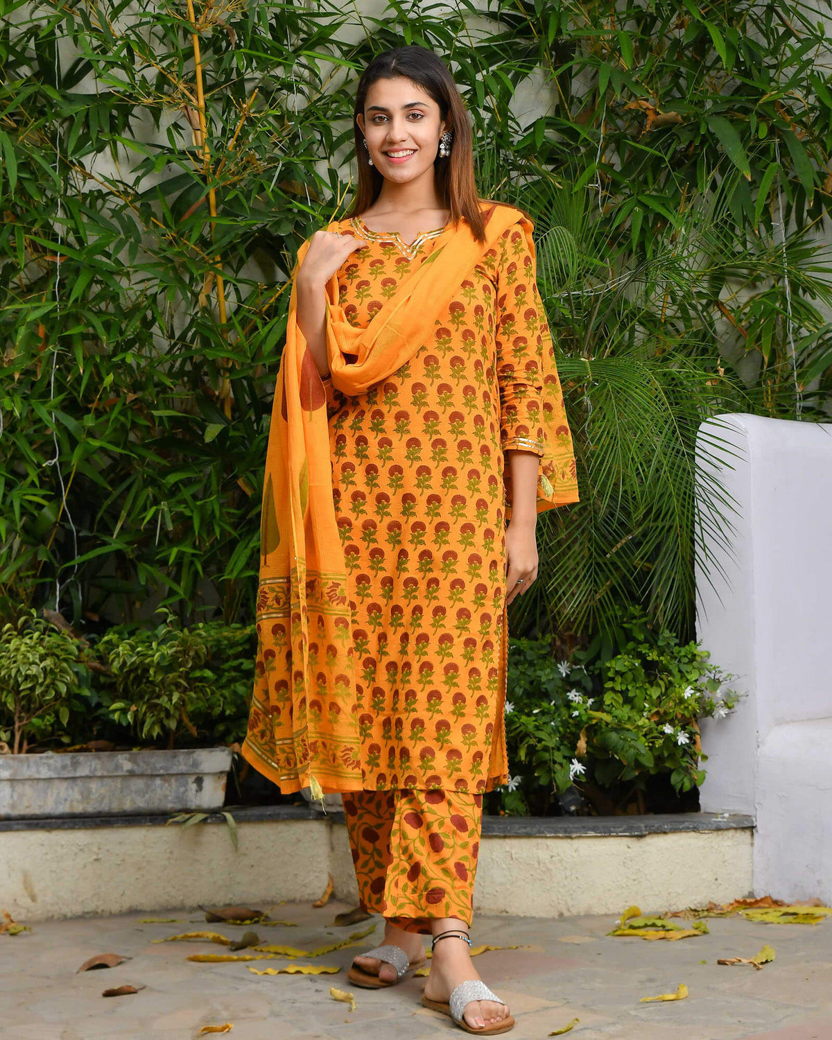 YELLOW PRINTED KOTA DORIA SUIT SET