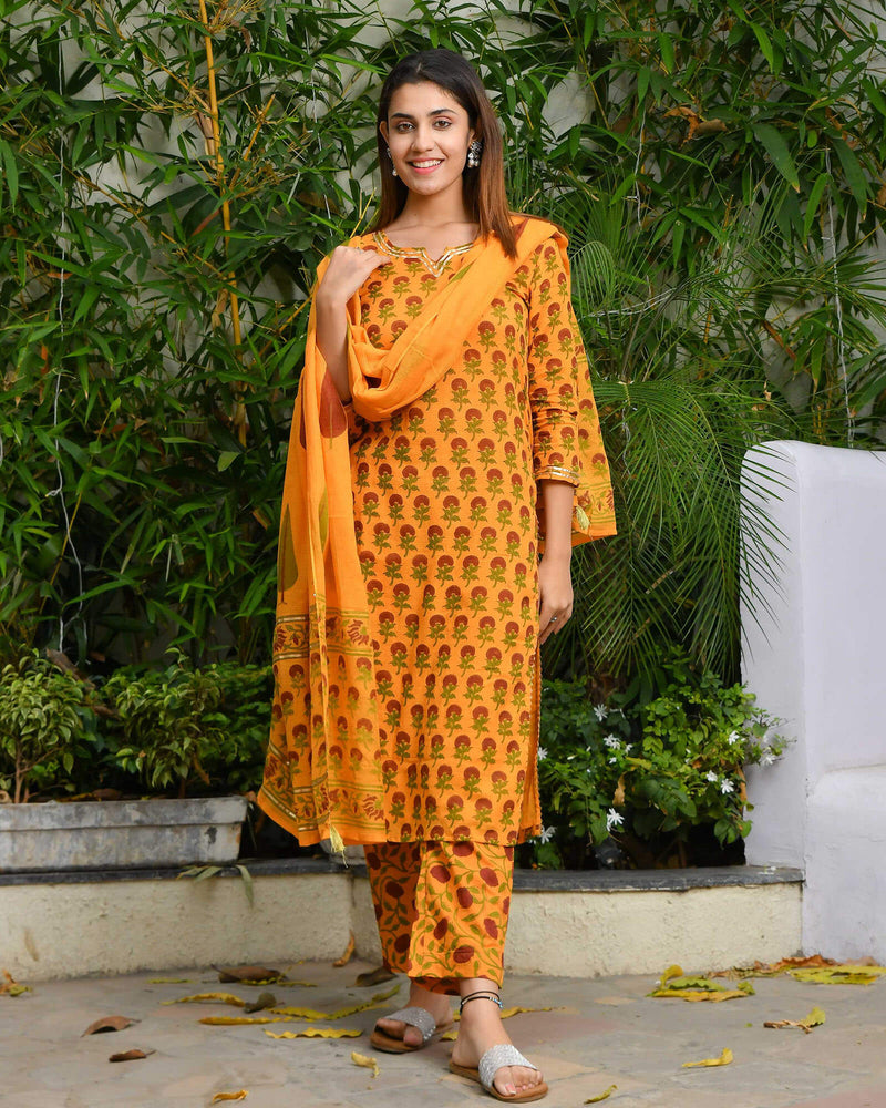 YELLOW PRINTED KOTA DORIA SUIT SET
