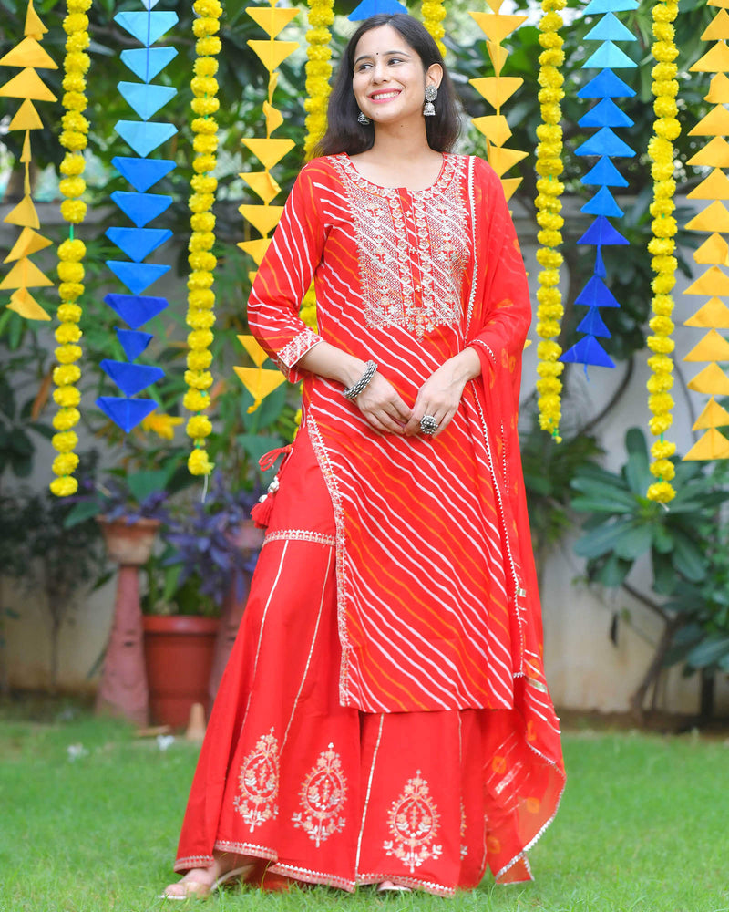 JOVIAL RED COTTON SHARARA SET