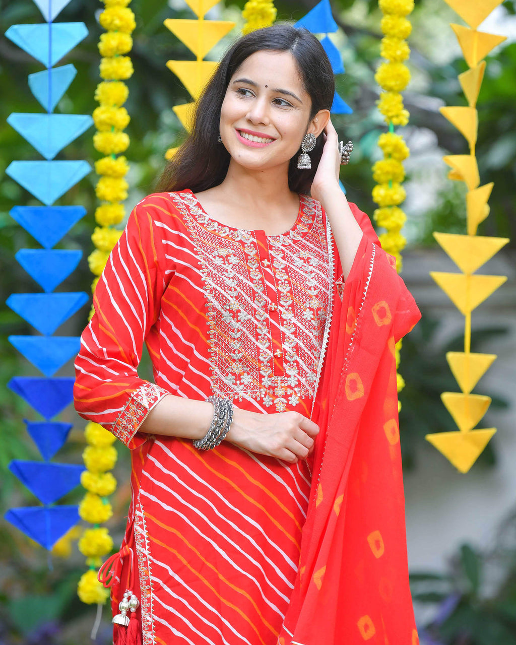 JOVIAL RED COTTON SHARARA SET