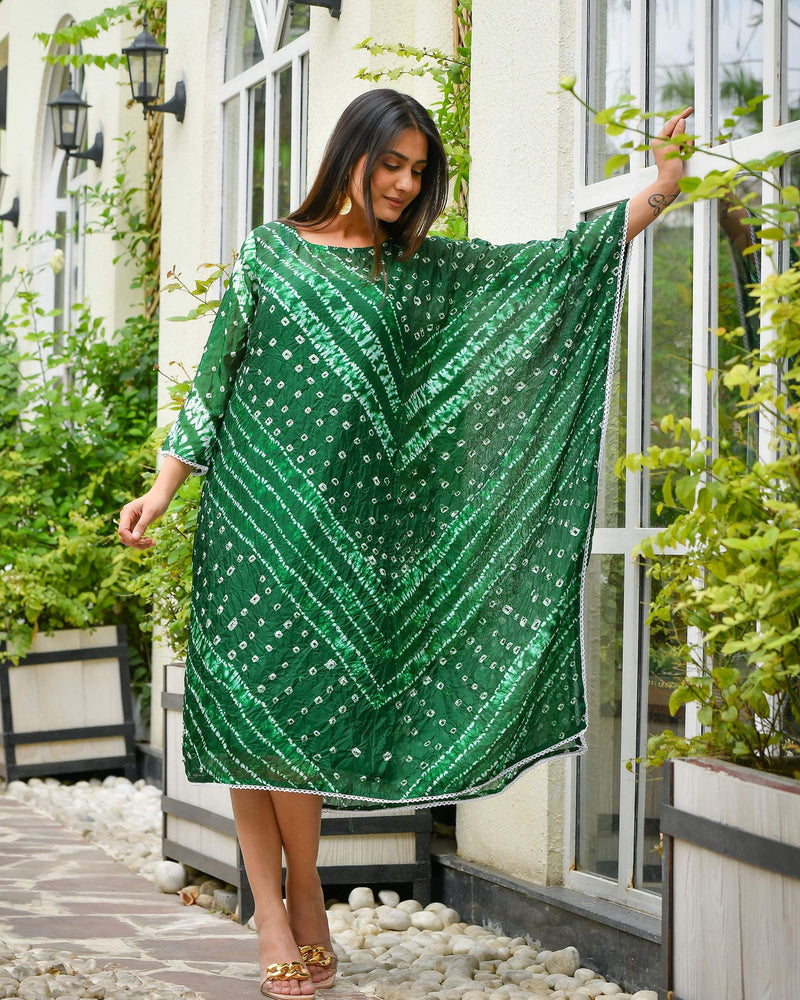 BOTTLE GREEN BANDHEJ SHANTUNG KURTA