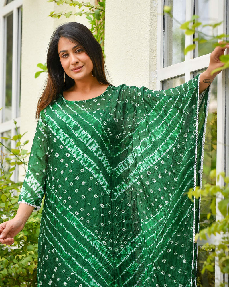 BOTTLE GREEN BANDHEJ SHANTUNG KURTA