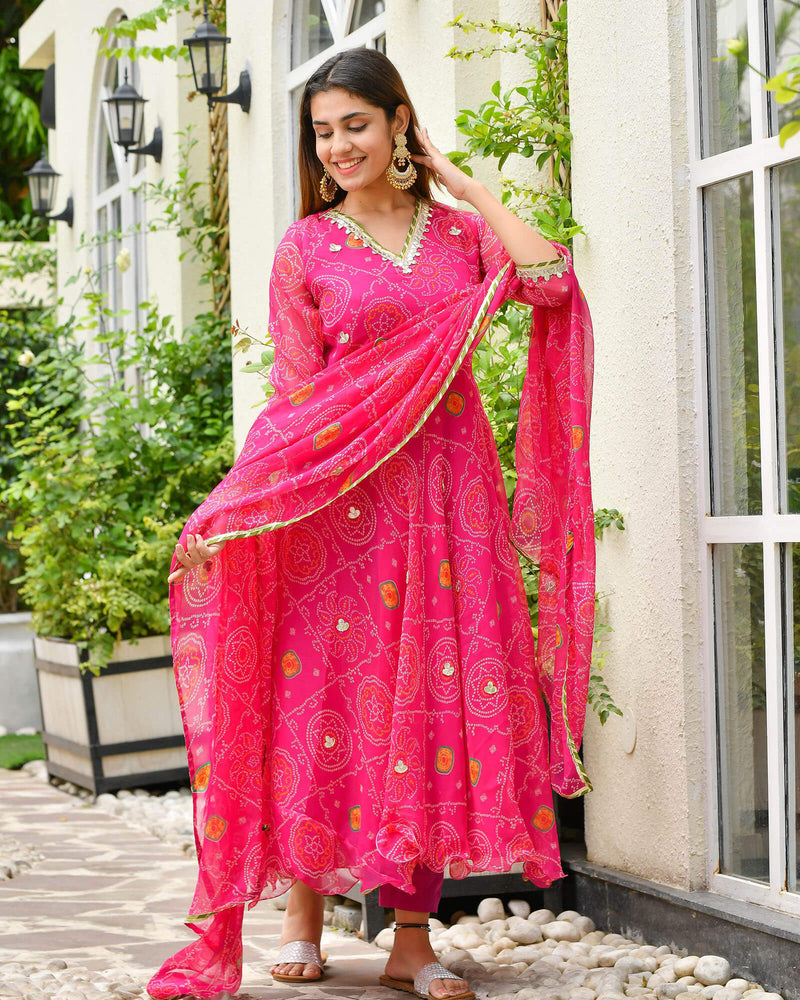 RANI CHIFFON BANDHEJ ANARKALI SUIT SET
