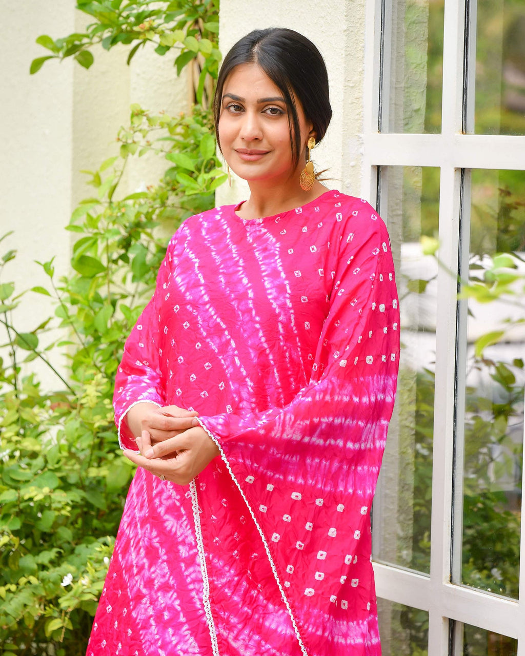PINK BANDHEJ SHANTUNG KURTA