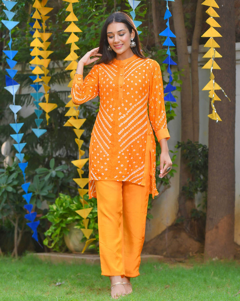 SUNSET ORANGE BANDHEJ PANT SET