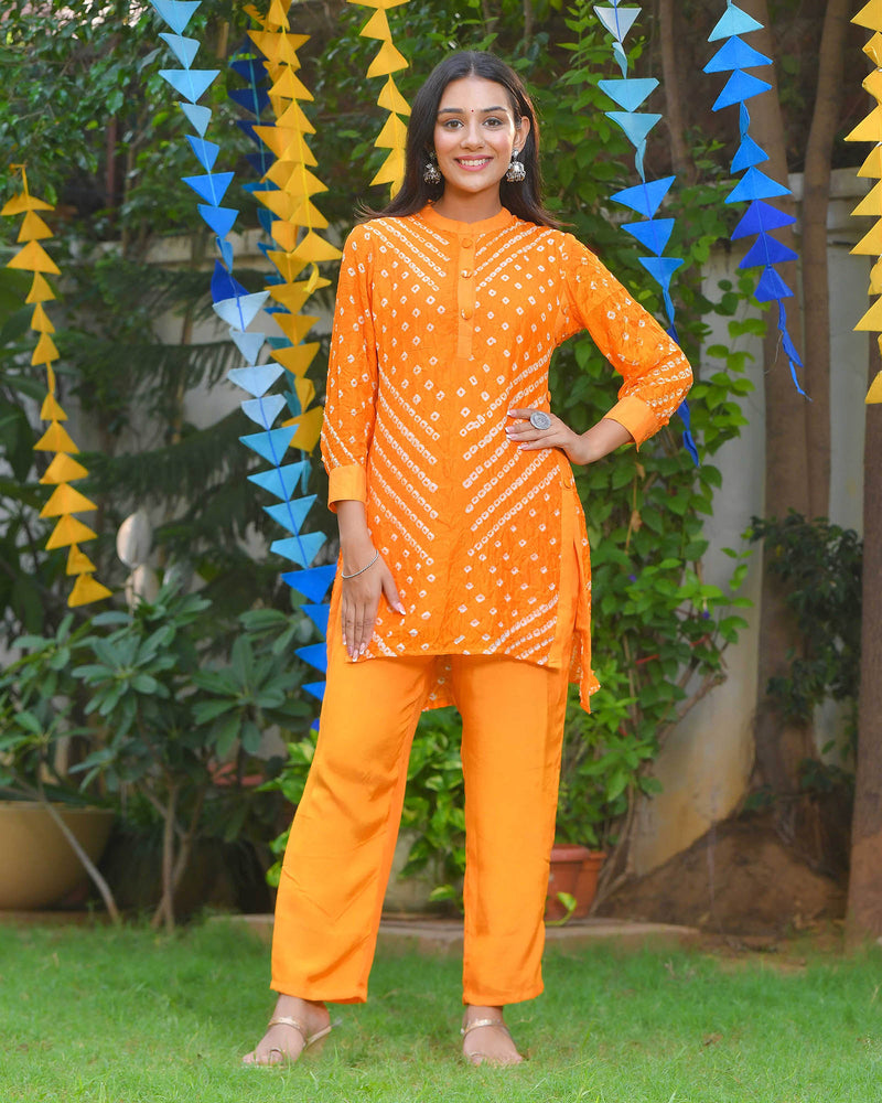 SUNSET ORANGE BANDHEJ PANT SET