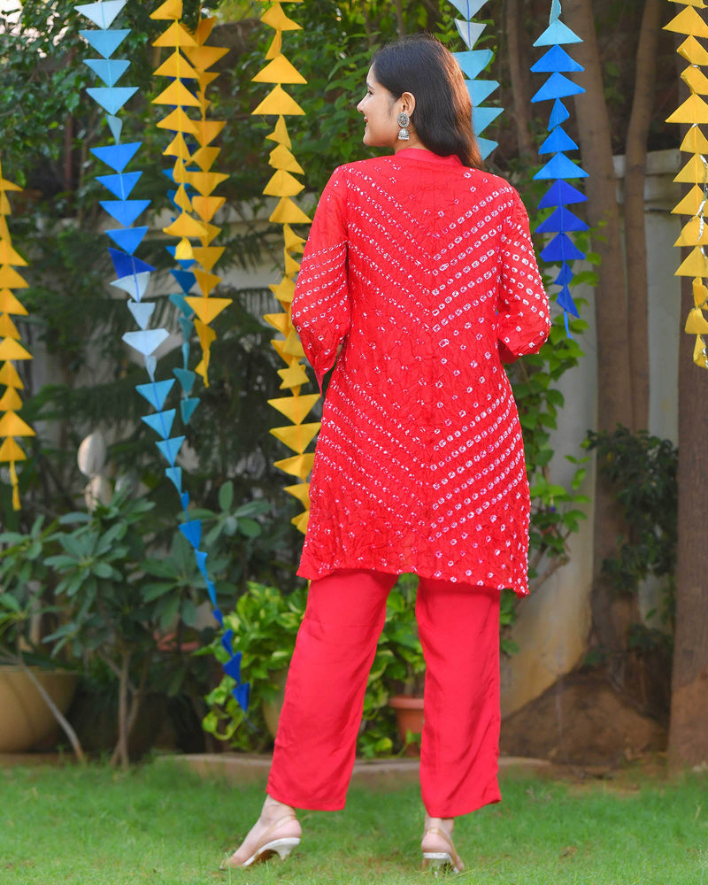 FUSION FESTIVE RED BANDHEJ PANT SET