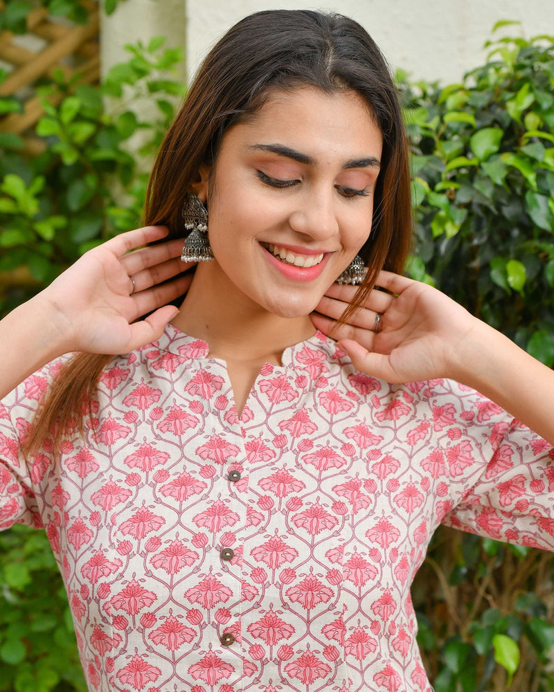 PINK & CREAM COTTON KURTA