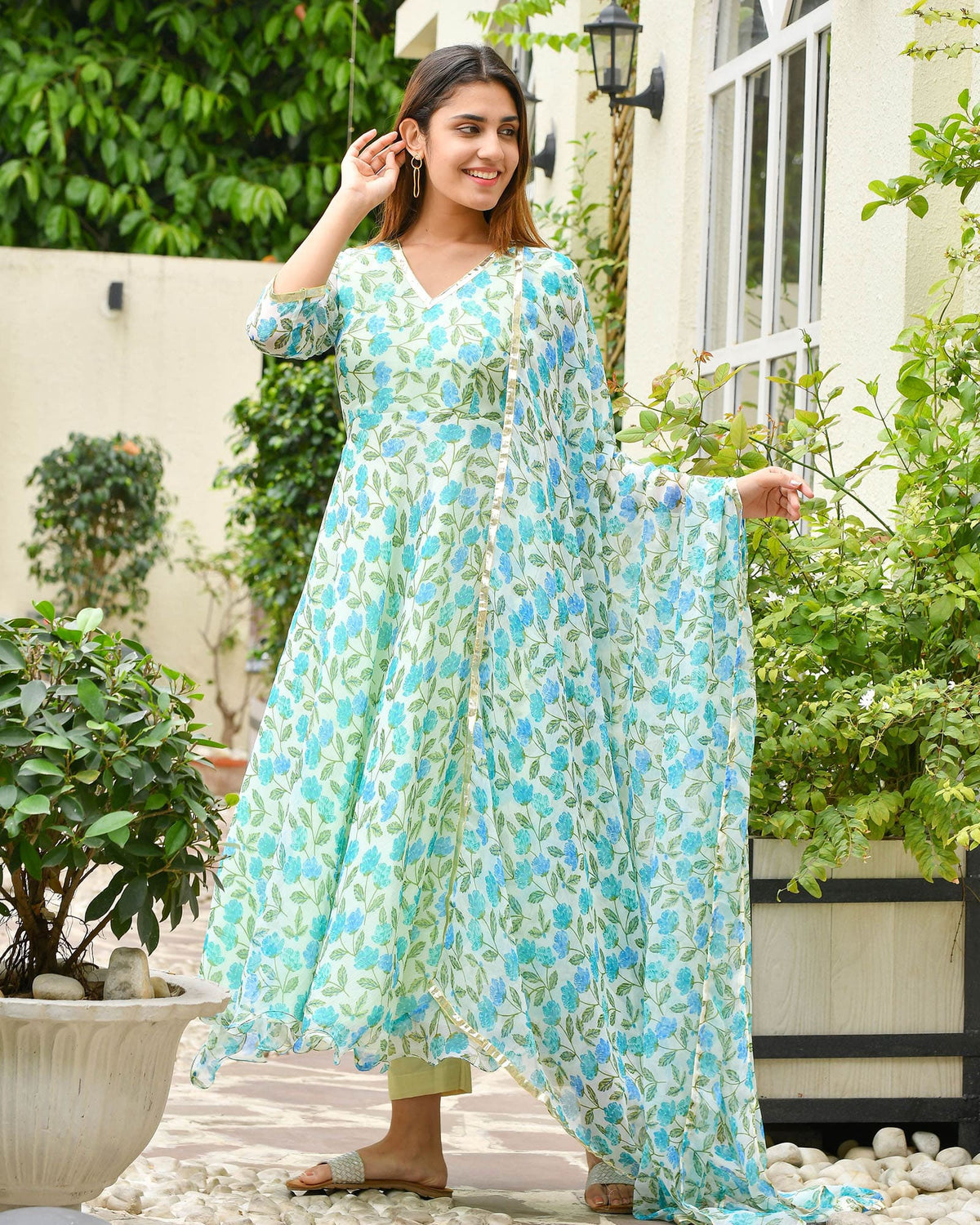 chiffon anarkali dress Purple Premium Bandhej Chiffon Anarkali Set