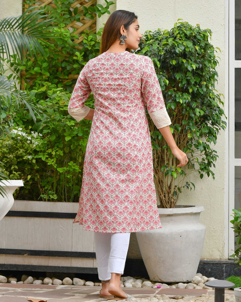 PINK & CREAM COTTON KURTA