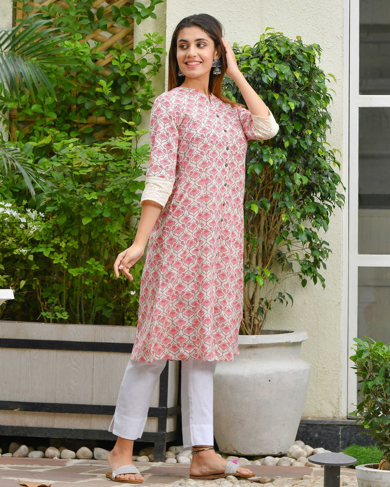 PINK & CREAM COTTON KURTA