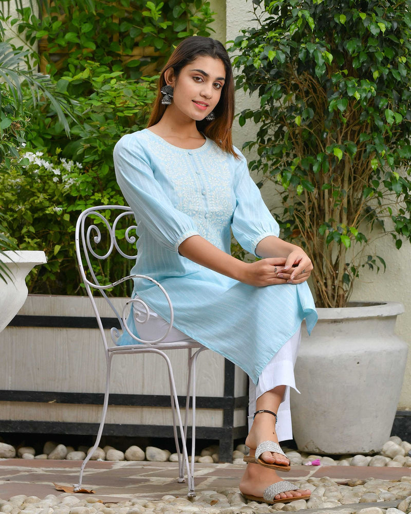 SKY BLUE COTTON KURTA