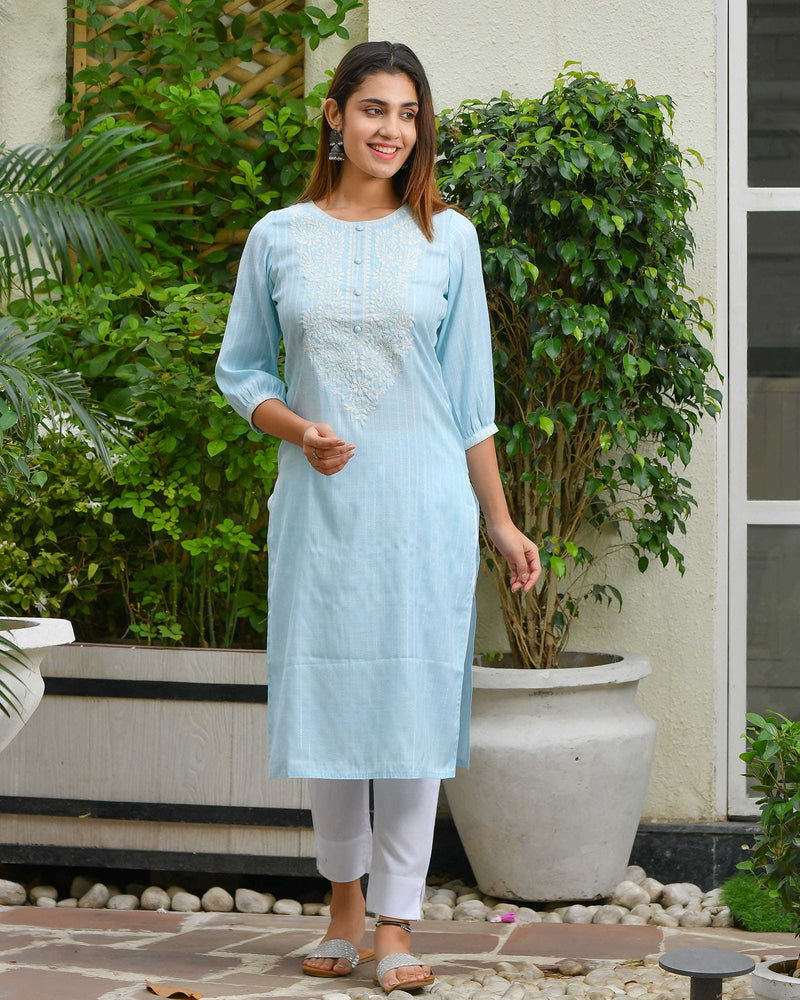 SKY BLUE COTTON KURTA