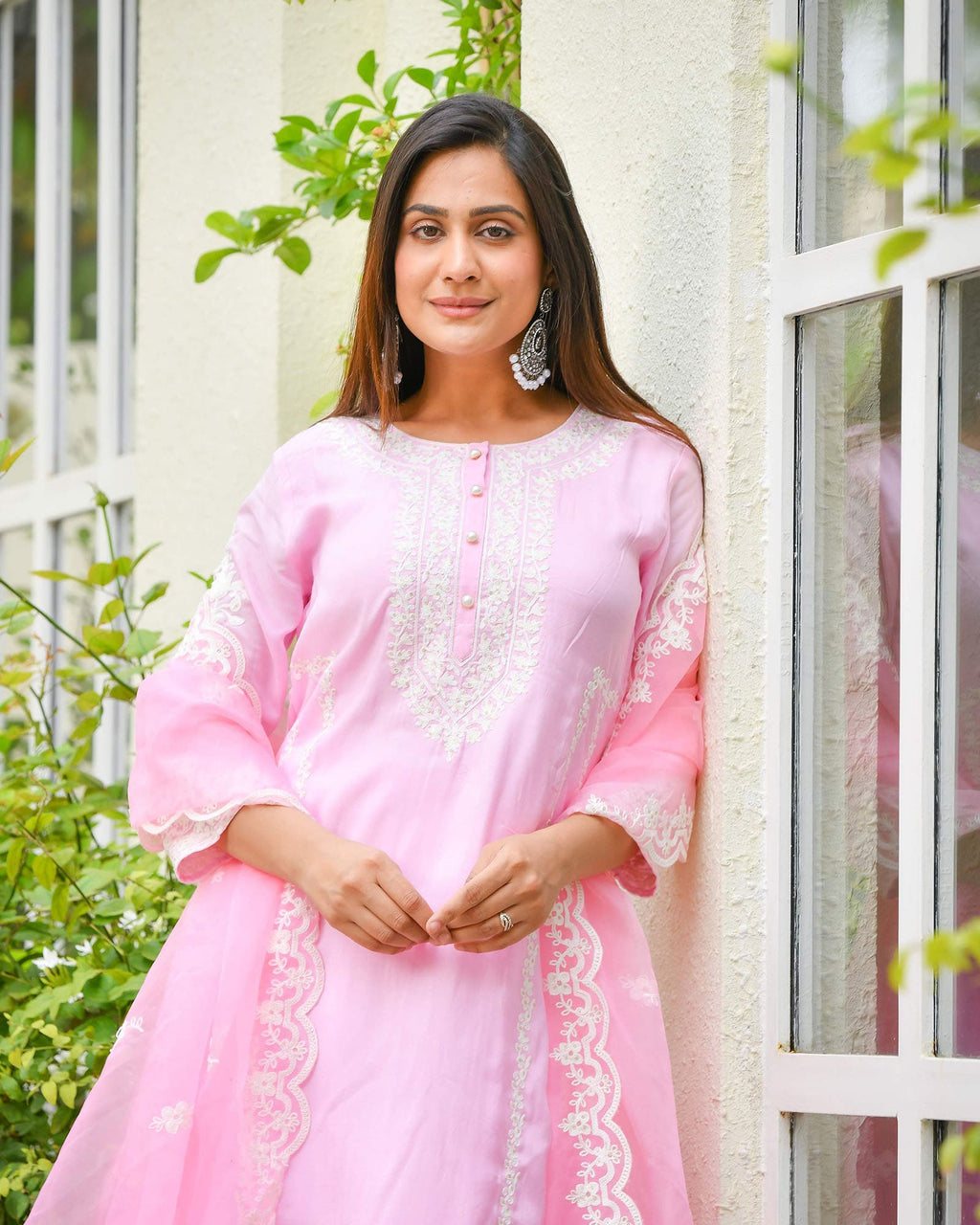 SOFT PINK HEAVILY EMBROIDERED MUSLIN SUIT SET