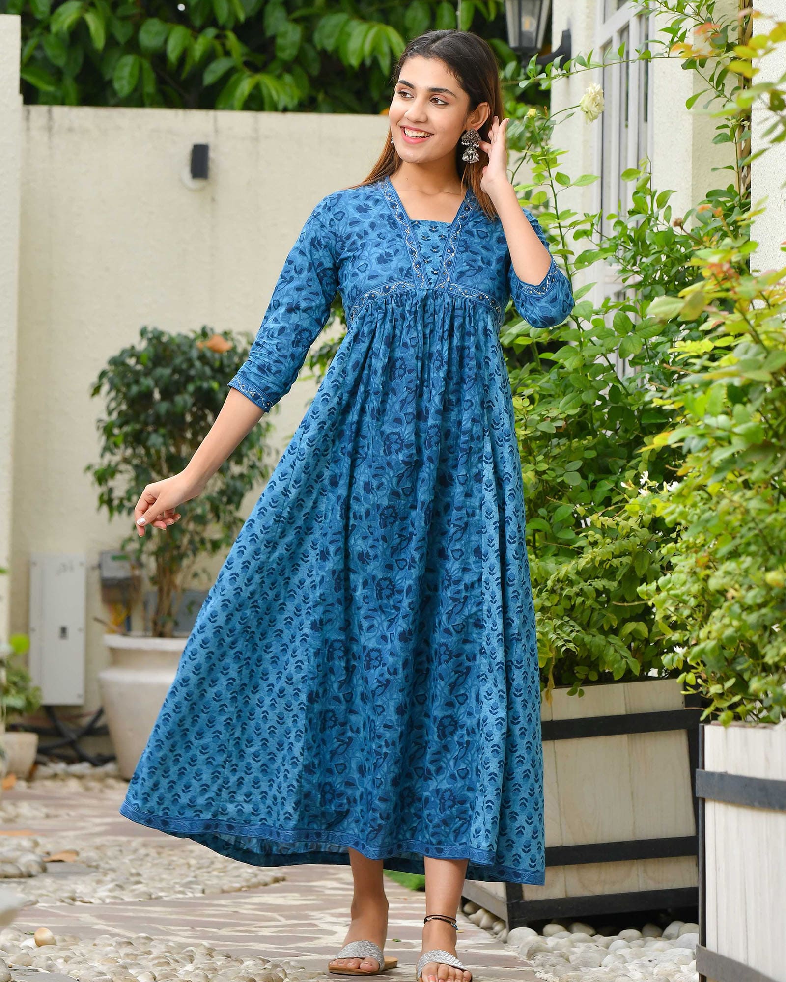 DARK BLUE A-LINE COTTON DRESS Gulabi Dori DARK BLUE A-LINE COTTON DRESS Gulabi Dori