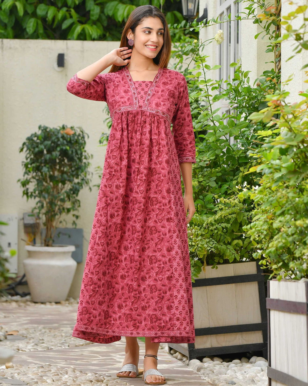 FUSCHIA PINK A-LINE COTTON DRESS
