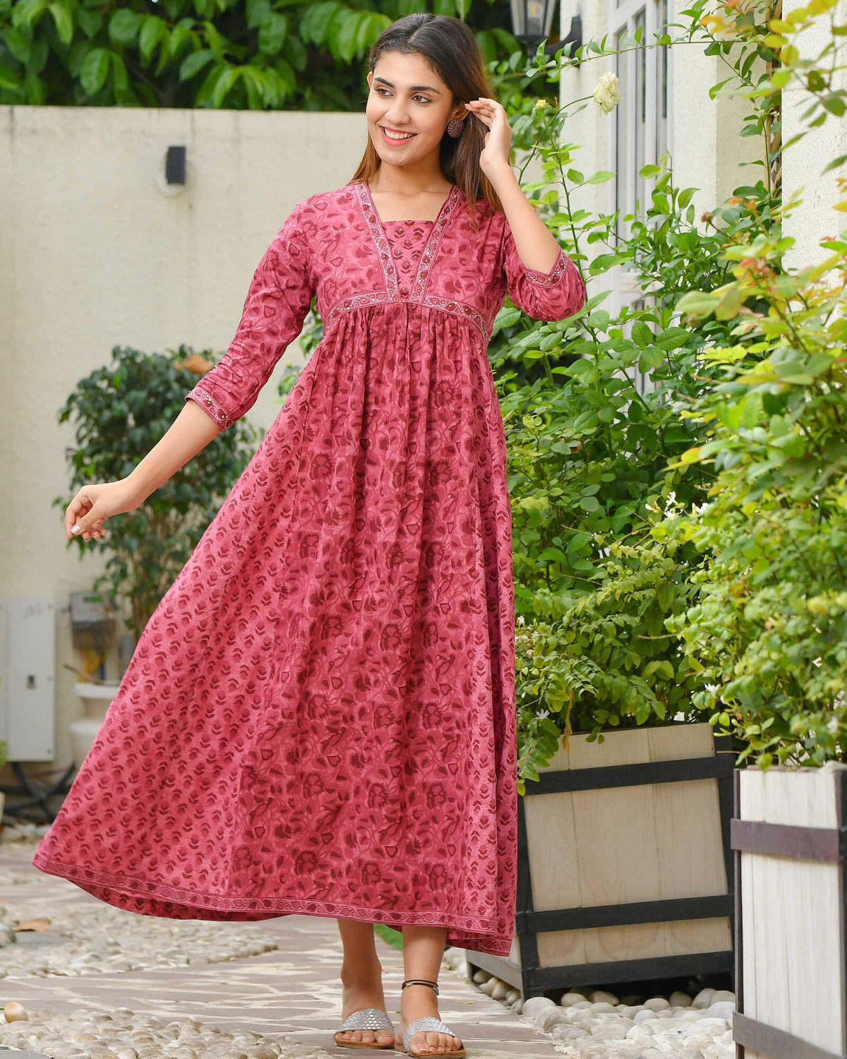 FUSCHIA PINK A-LINE COTTON DRESS