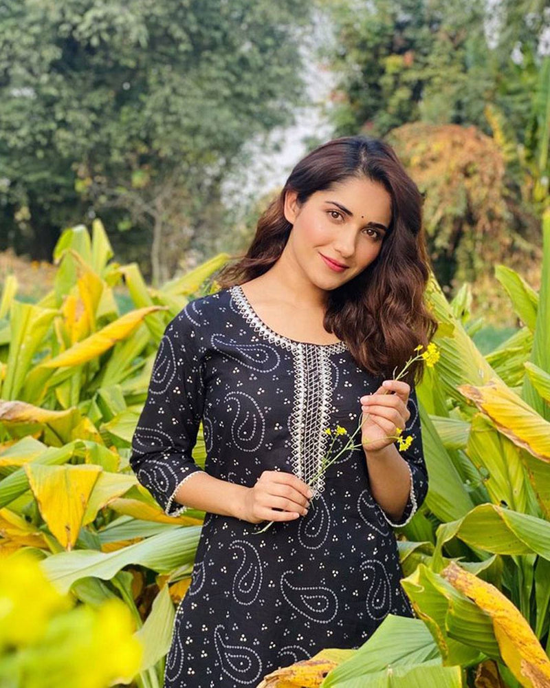 BLACK BANDHEJ PALAZZO SET
