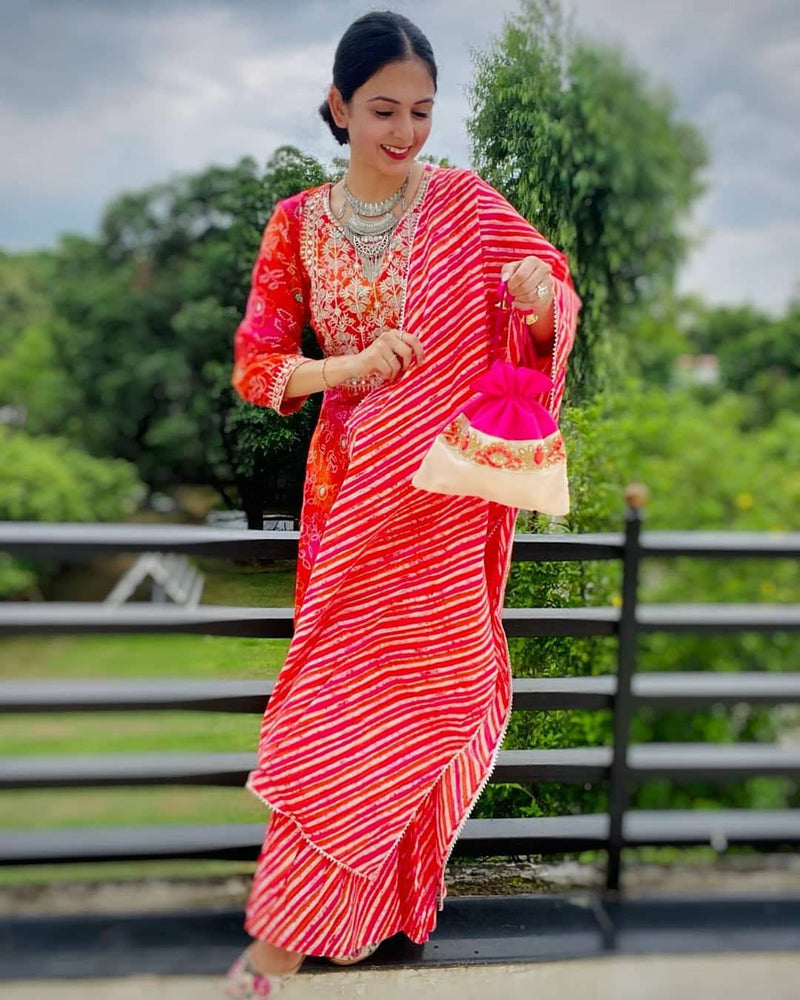 RED & ORANGE BANDHEJ SHARARA SET