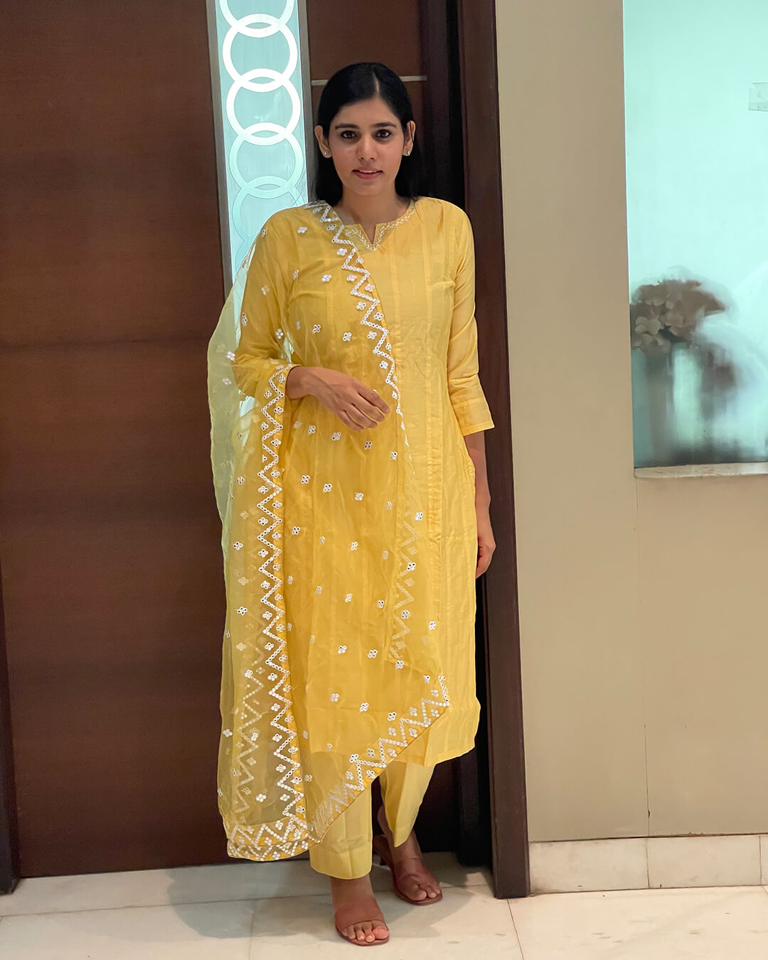 SUNSHINE YELLOW CHANDERI SUIT SET