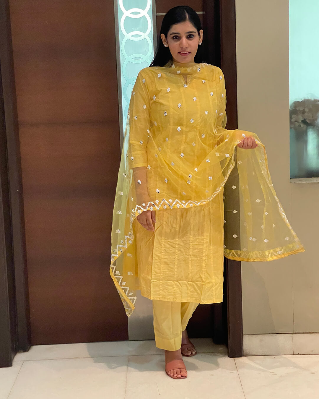 SUNSHINE YELLOW CHANDERI SUIT SET