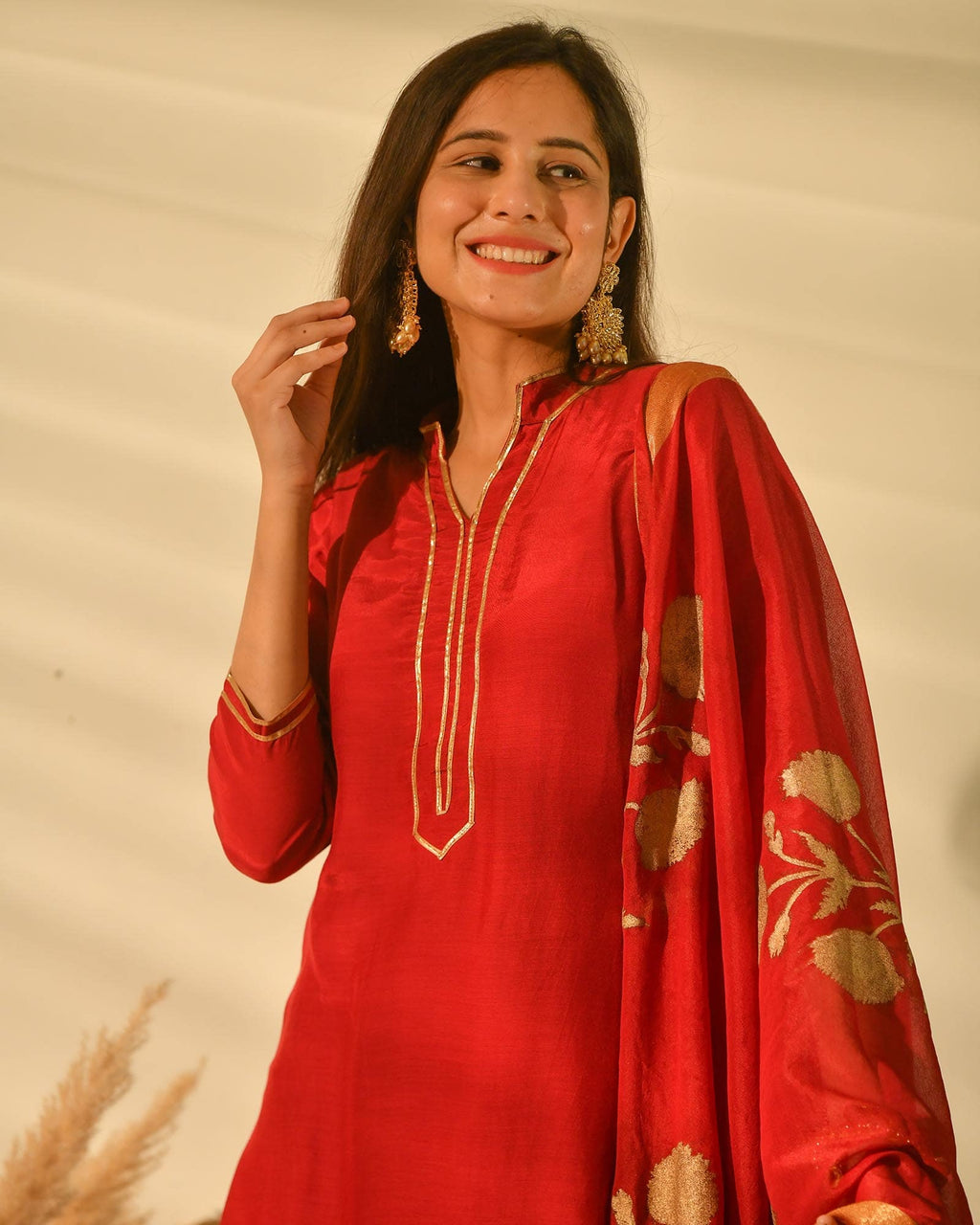 MAROON MUSLIN HANDBLOCK SUIT SET