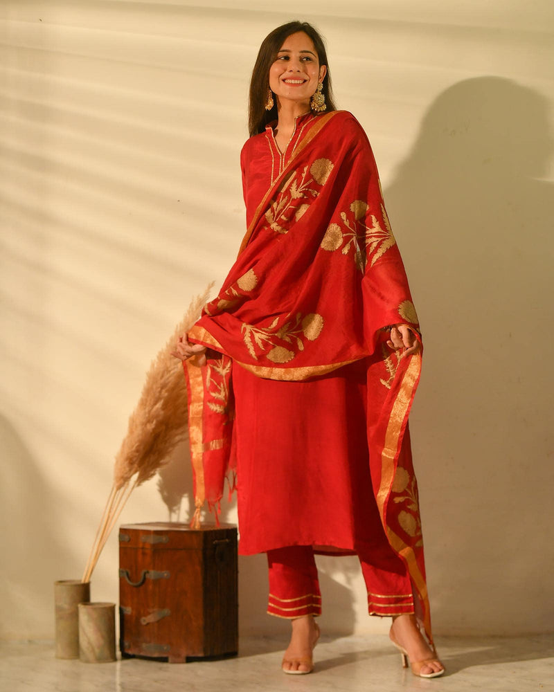 MAROON MUSLIN HANDBLOCK SUIT SET