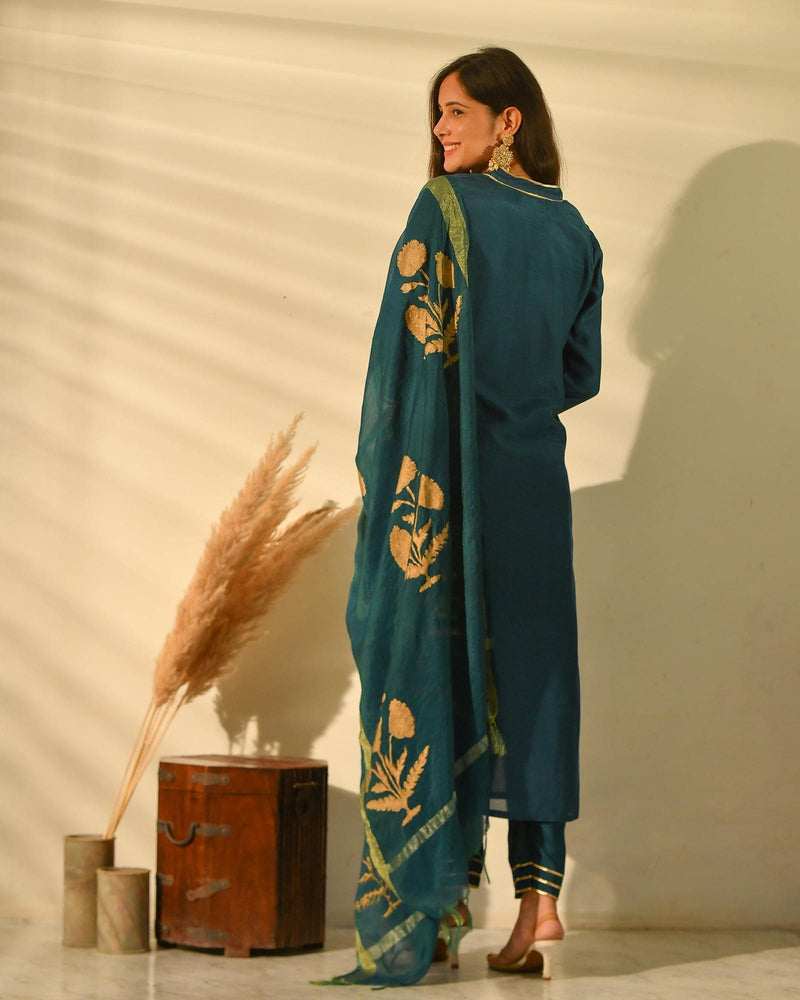 TIFFANY BLUE MUSLIN HANDBLOCK SUIT SET