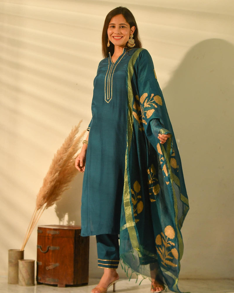 TIFFANY BLUE MUSLIN HANDBLOCK SUIT SET