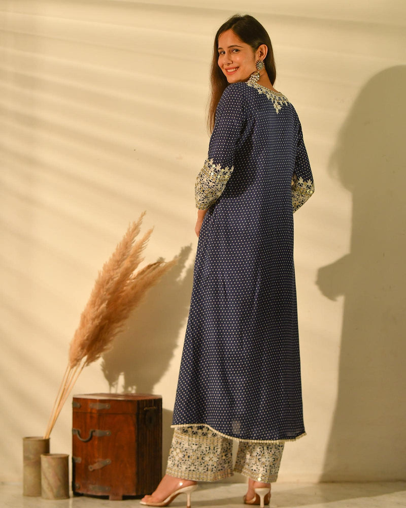 PERKY INDIGO SHANTUNG KURTA SET