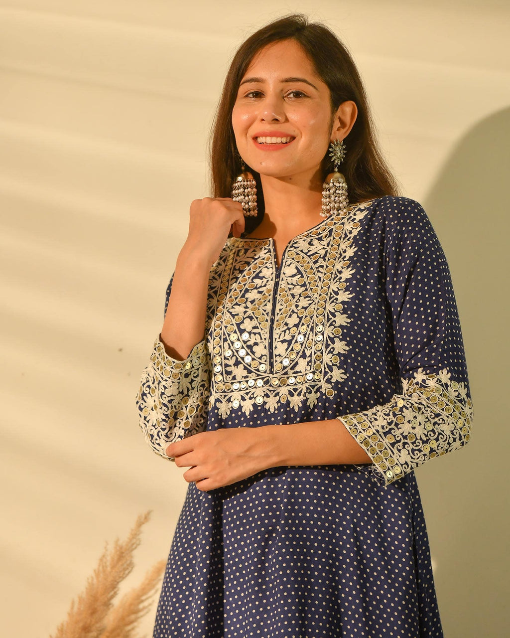 PERKY INDIGO SHANTUNG KURTA SET