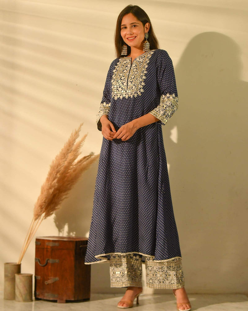 PERKY INDIGO SHANTUNG KURTA SET