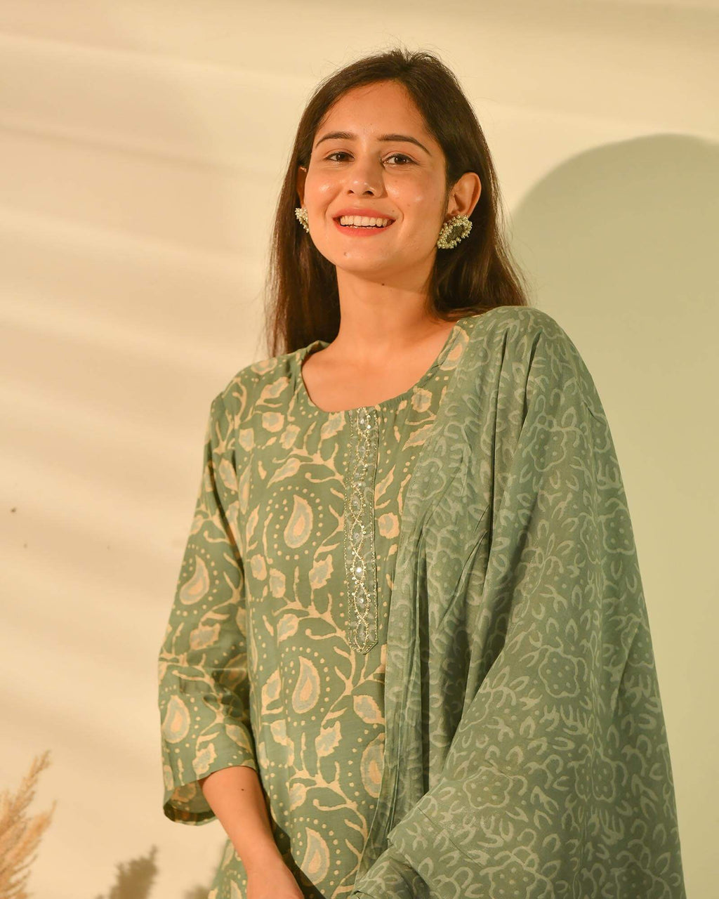 FERN GREEN MUSLIN SUIT SET