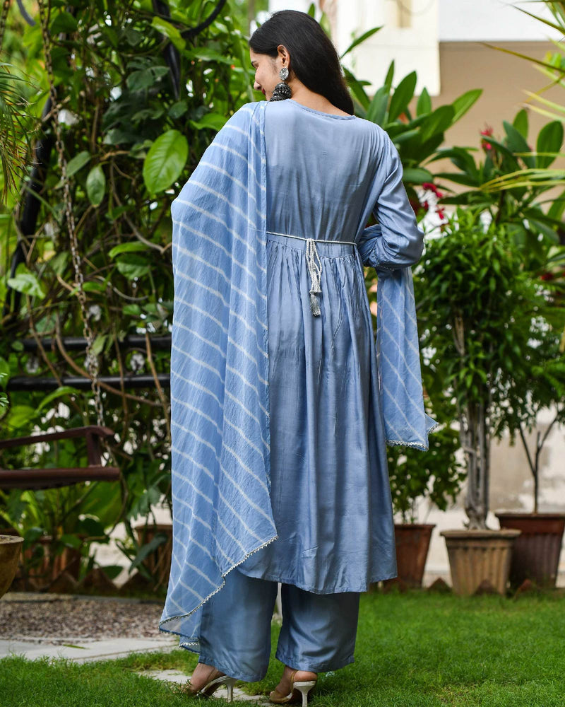BLUE MUSLIN SUIT SET WITH EMBROIDERY