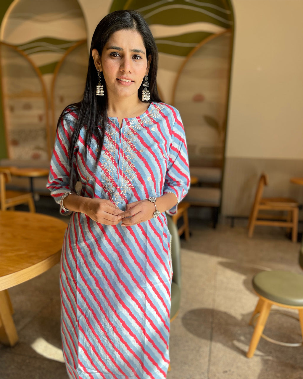 BLUE LEHERIYA COTTON KURTA